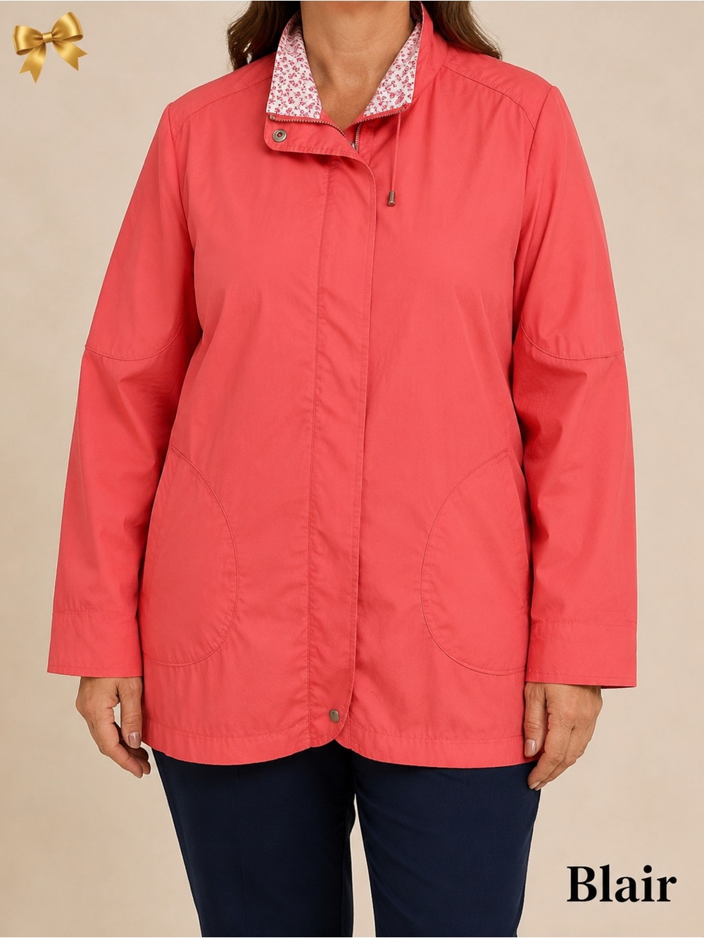 Blair Coral Water-Resistant Rain Jacket Floral Trim XL/1X